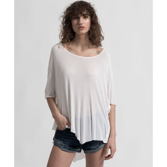 ONE TEASPOON White Ribbed High/Low Tee Snaps on Sides Tee Shirt NWT Size Small - Picture 1 of 10